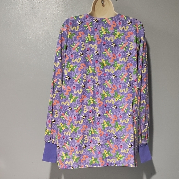 Butterfly 🦋  Bees 🐝 Worms 🐛 Ladybug 🐞 Print Women's Nurse Scrub Jacket - Picture 16 of 17